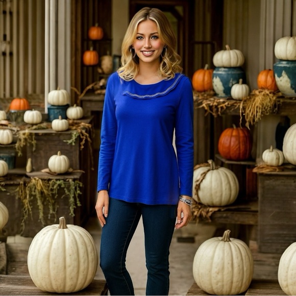 Rafaella Sweaters - Rafaella Blue Cowl Neck Sweater